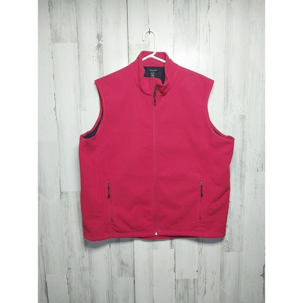 Lands End Mens XL Full Zip Vest Red Fleece Zippered Pockets